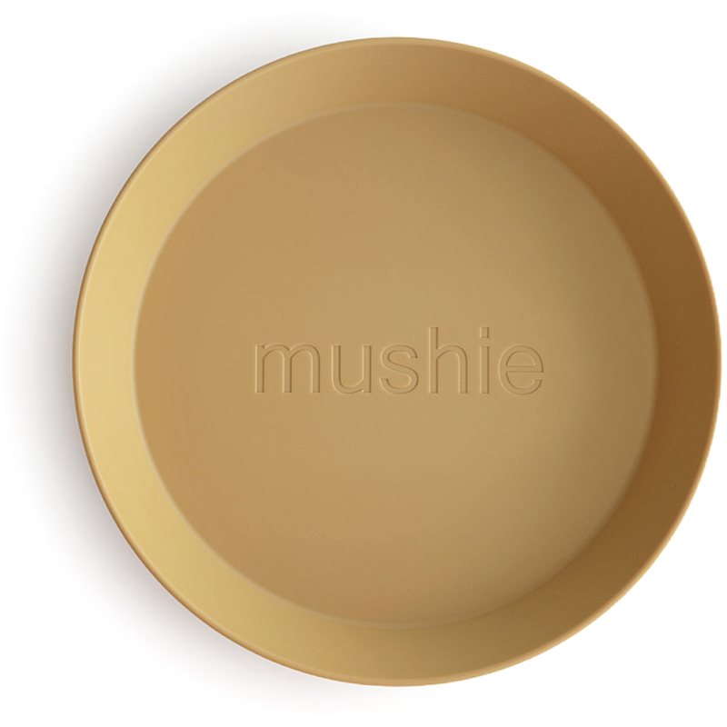 Mushie Round Dinnerware Plates tanier Mustard 2 ks