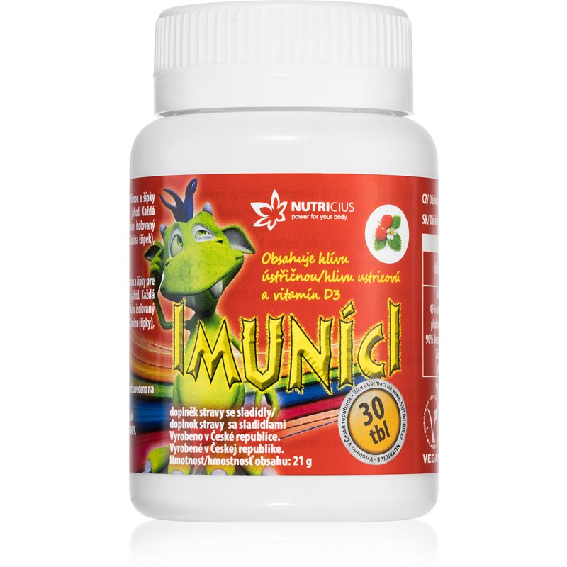 Nutricius Imuníci hliva ustricová  vitamín D tablety pre normálnu funkciu imunitného systému, stavu kostí a činnosť svalov pre deti 30 tbl