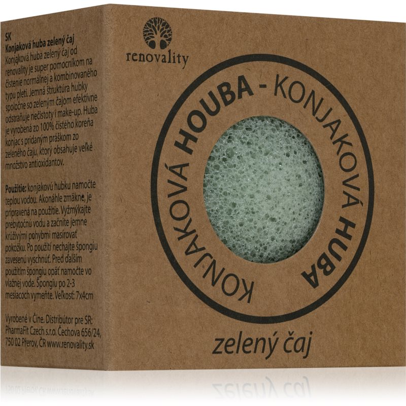 Renovality Konjaková huba zelený čaj čistiaca hubka pre normálnu až zmiešanú pleť 7x4 cm