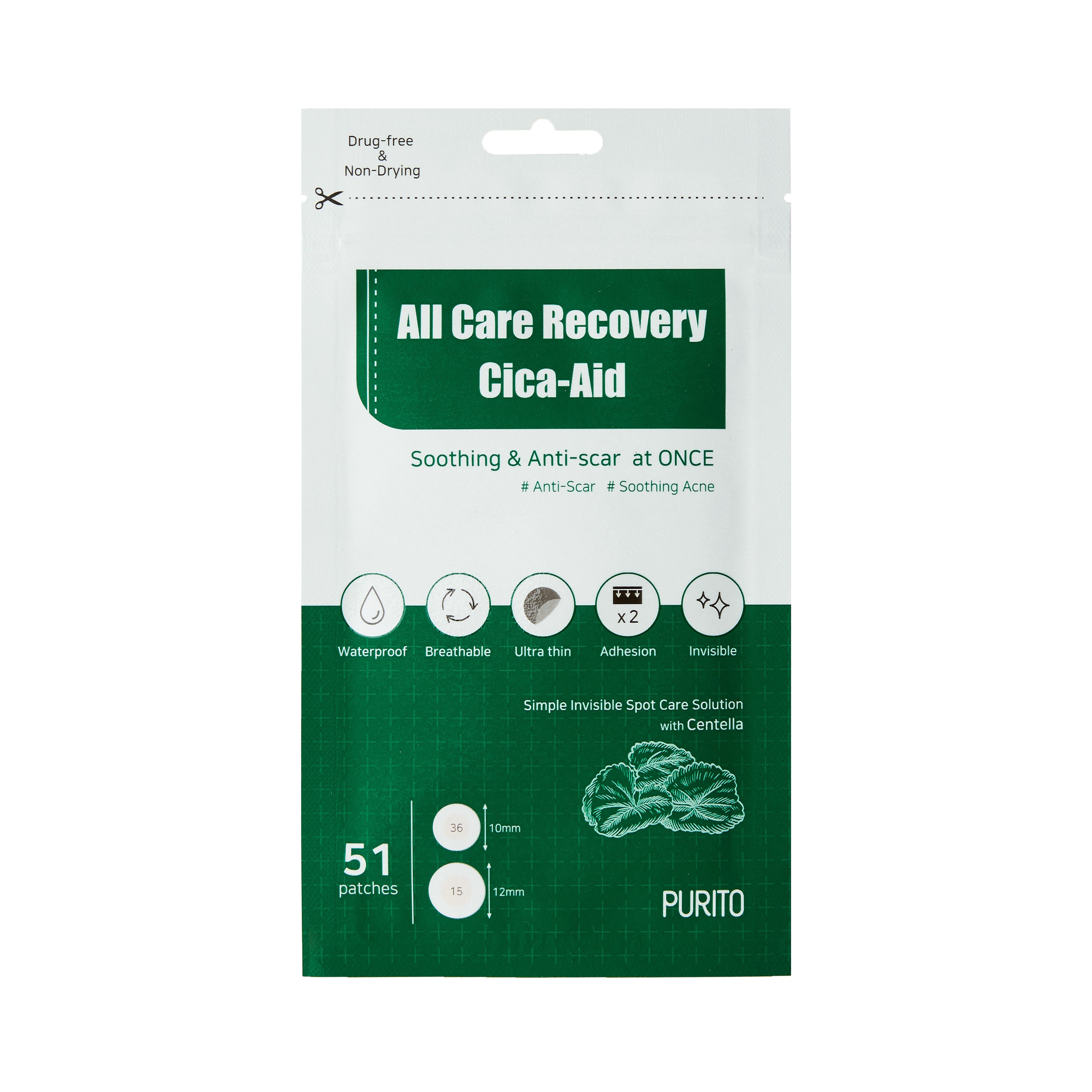 Purito All Care Recovery Cica-Aid 51 pcs  3 sheets