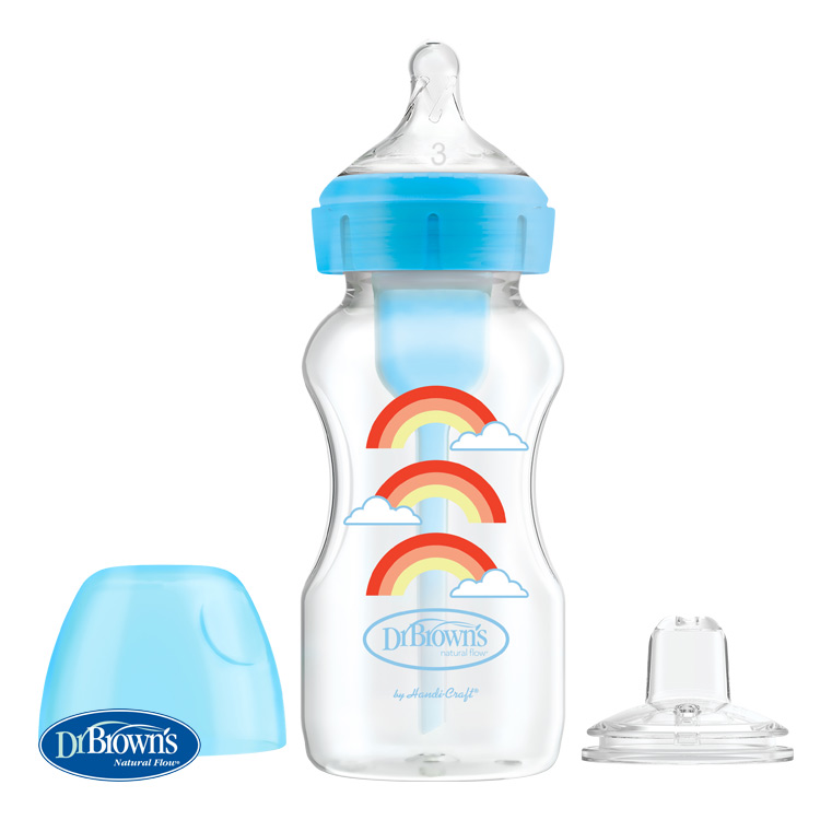 Dojčenská antikoliková fľaša Options Wide-Neck 270ml 2v1 modrá s náustkom