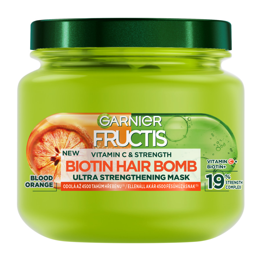 Garnier Fructis Vitamin  Strength Ultra posilňujúca Biotin Hair Bomb maska na slabé vlasy
