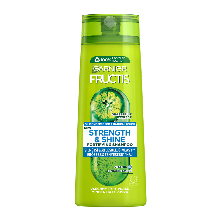 Garnier Fructis Strength  Shine Posilňujúci šampón pre všetky typy vlasov bez lesku a sily, 400 ml