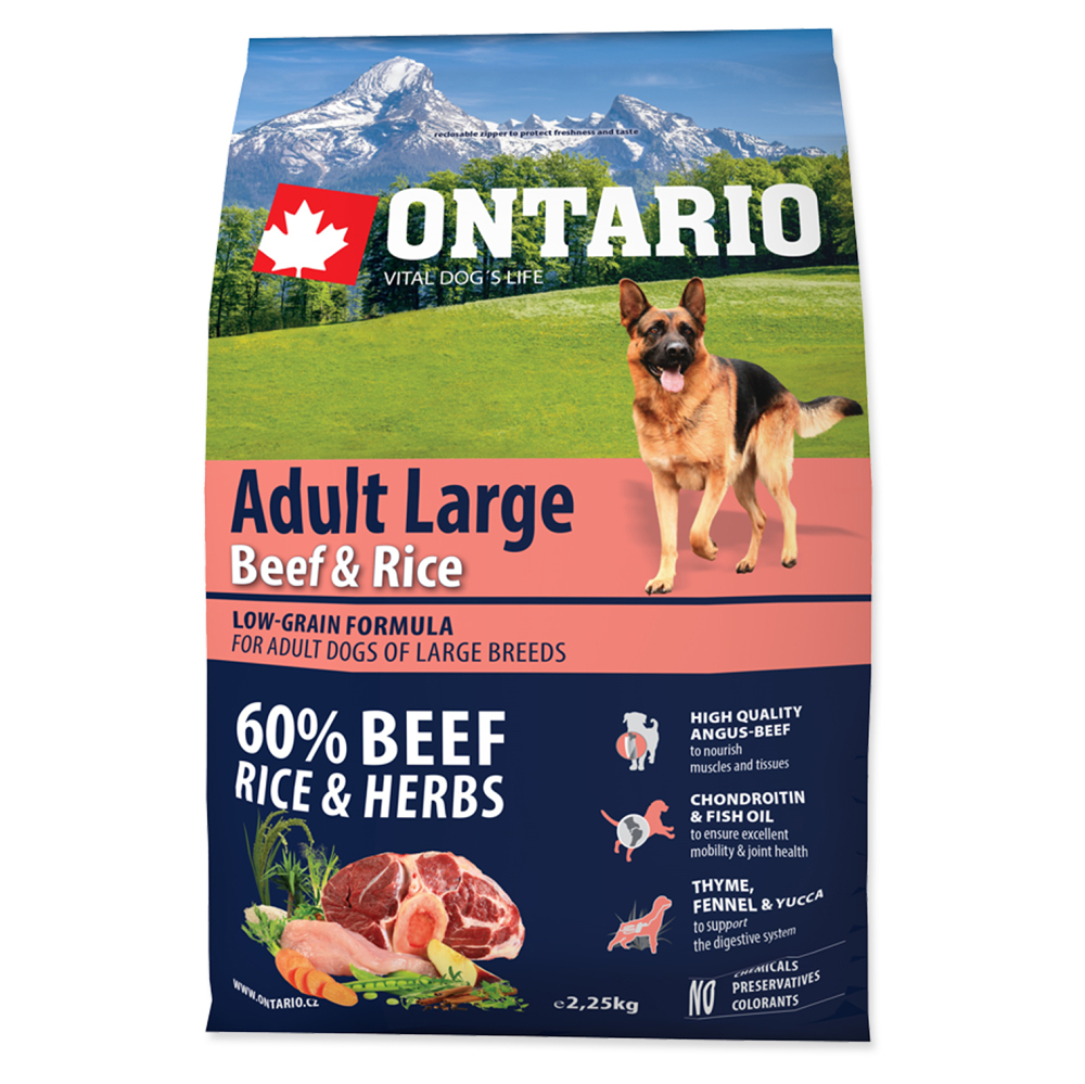 ONTARIO Dog Adult large beef  rice granule pre psov 2,25 kg
