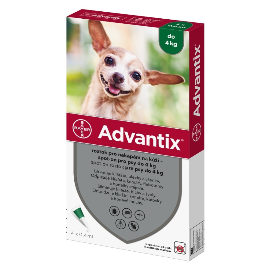 ADVANTIX Spot-on pre psov do 4 kg 0,4 ml 4 pipety