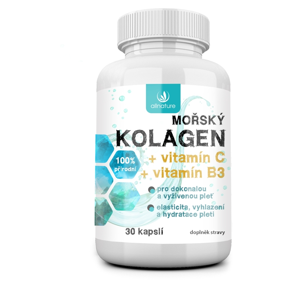 ALLNATURE Morský kolagén  vitamín C  vitamín B3 30 kapsúl