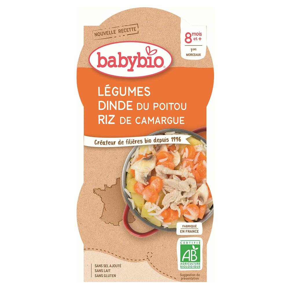 BABYBIO menu zelenina s morčacím mäsom a ryžou 2x200 g
