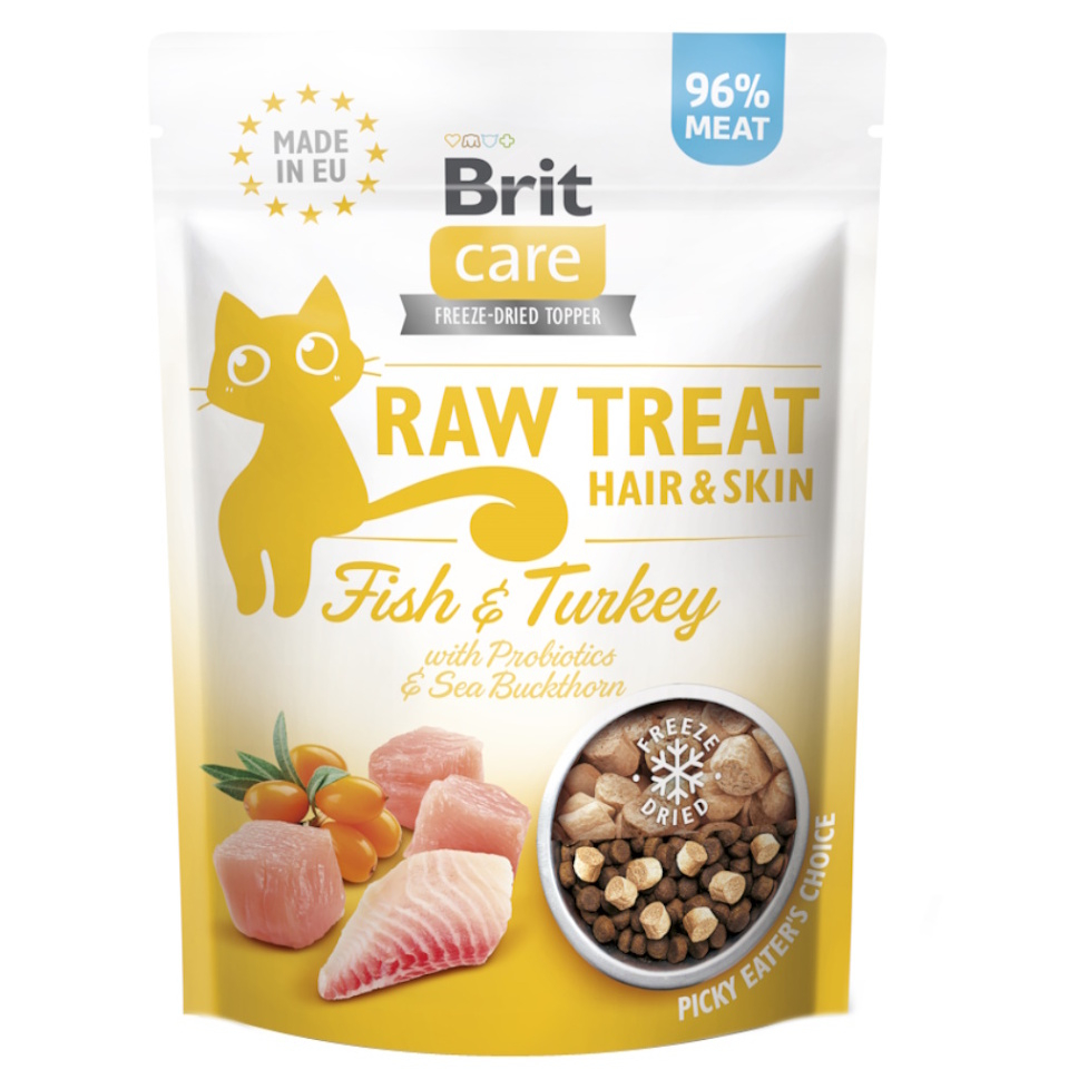 BRIT Raw Treat Cat Hair  Skin Fish  Turkey maškrty pre mačky 40 g