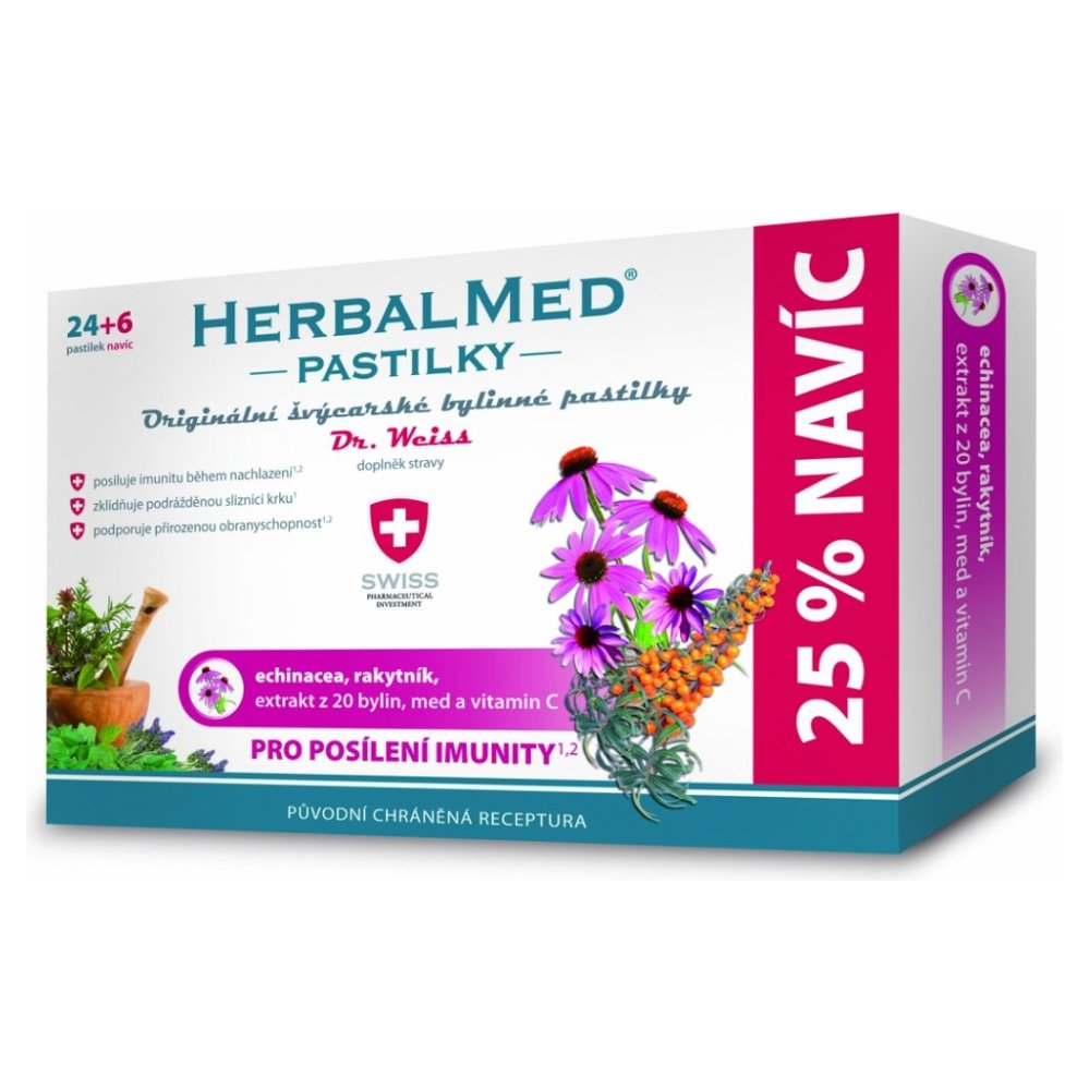 HERBALMED Pastilky Echinacea, rakytník, vitamín C 24  6 pastiliek ZDARMA