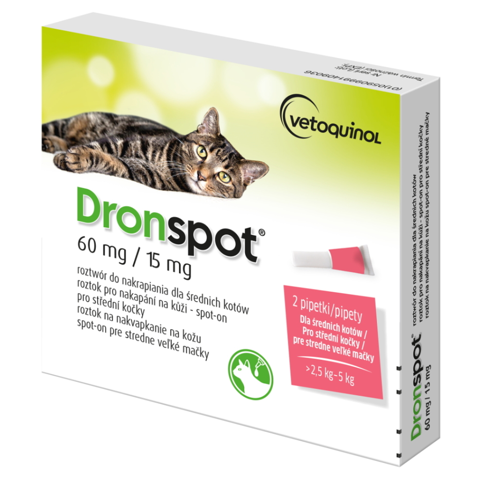 DRONSPOT 60 mg15 mg spot-on pre stredné mačky 2x0,75 ml