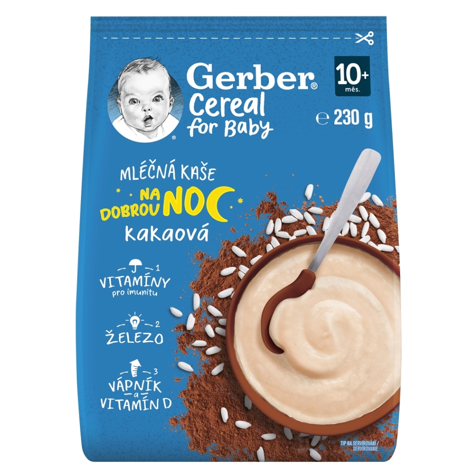 GERBER Cereal mliečna kaša kakaová na dobrú noc 10m 230 g