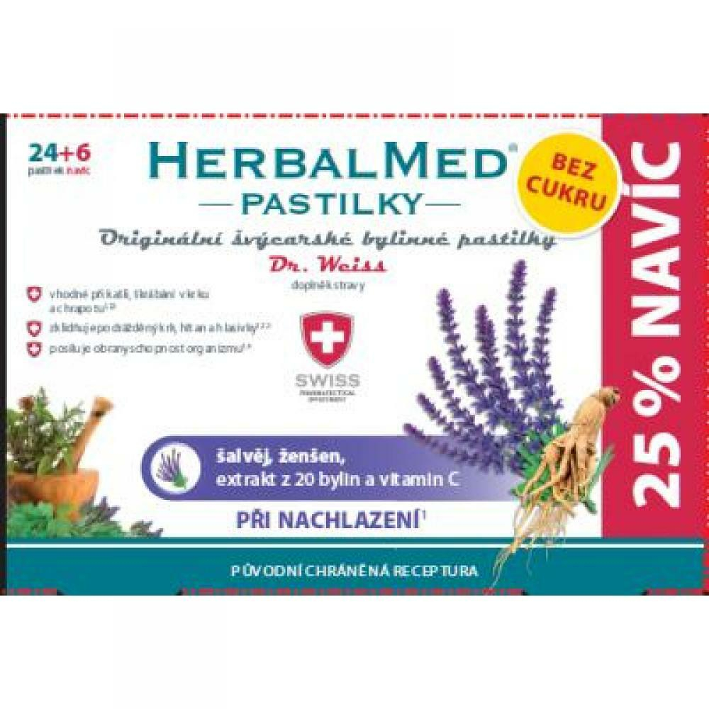 DR. WEISS HerbalMed pastilky bez cukru Šalvija  ženšeň  vitamín C 24  6 kusov