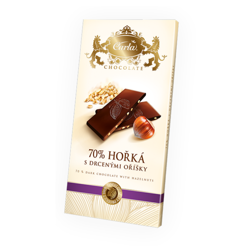 CARLA Horká čokoláda 70 percent s drvenými orieškami 80 g