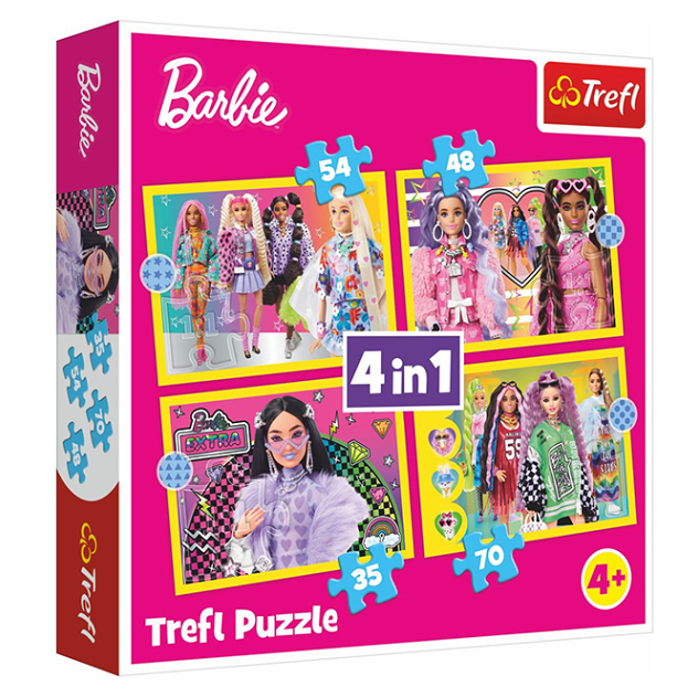 TREFL Puzzle 4v1 Šťastný svet Barbie Mattel 4 ks
