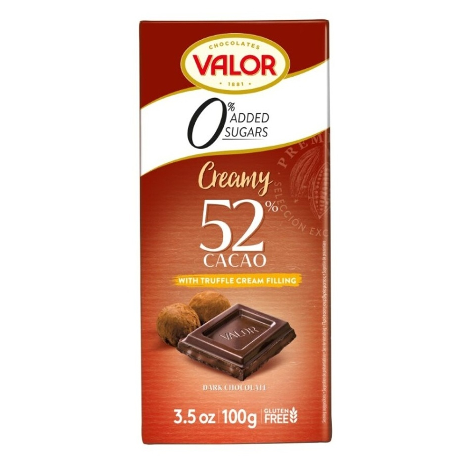 VALOR Čokoláda 52 percent kakaa s truffle náplňou bez prídavku cukru 100 g